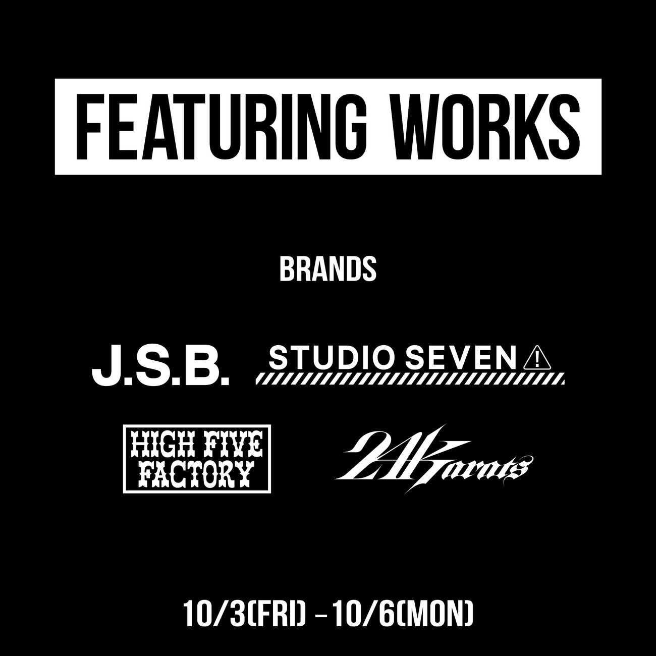 10月3日(金)～6日(月)の4日間、大阪・天王寺ミオにて、アーティストと連動したクリエイティブ作品を展開する【FEATURING WORKS】の合同POP-UPストアのお知らせ。
